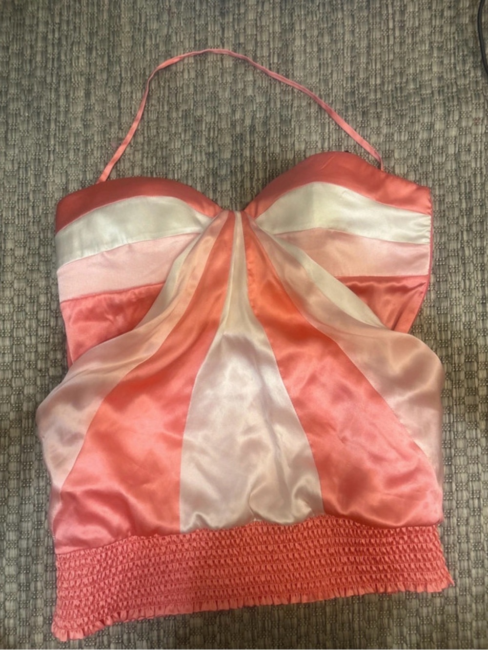 bebe Pink and Cream Satin halter Bubble Top
